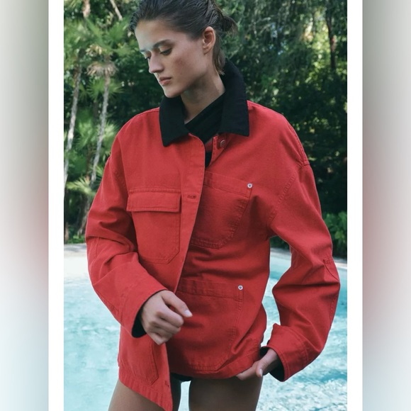 Zara COLLECTION CONTRAST-COLLAR OVERSHIRT - Picture 5 of 11